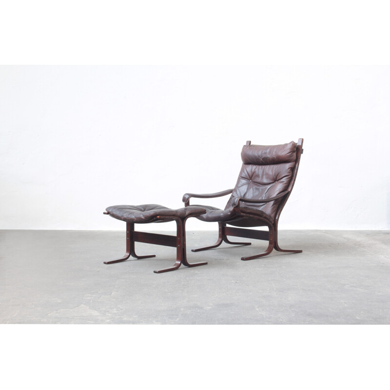 Vintage armchair with footrest ottoman by Ingmar Relling for Westnofa, 1960s