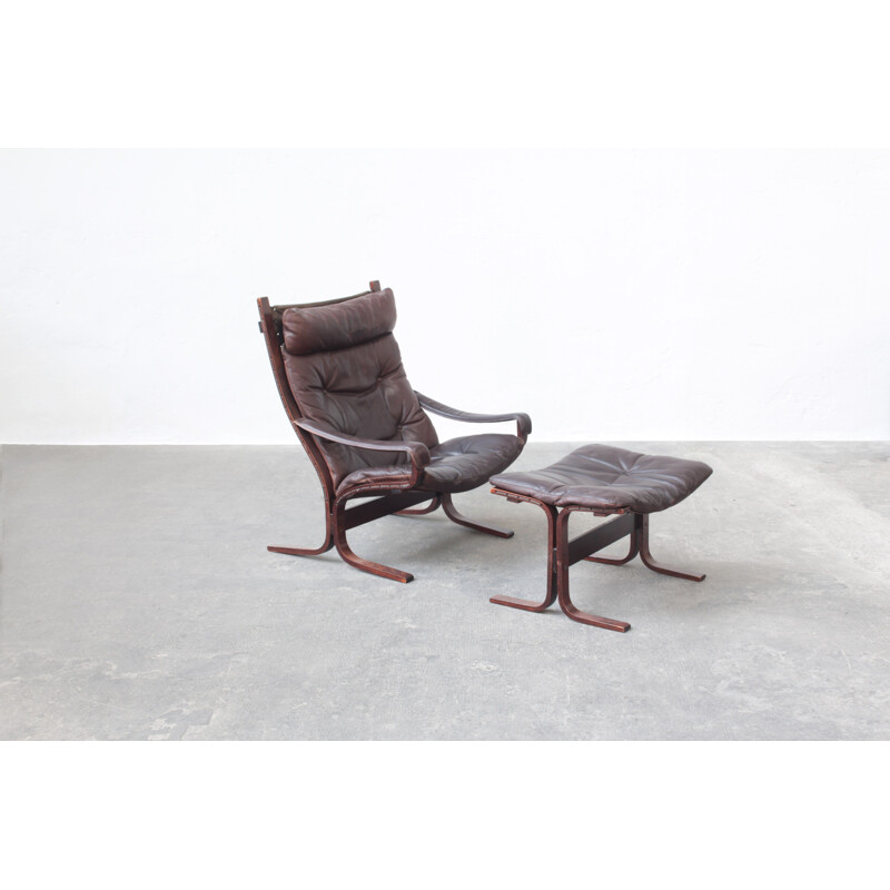 Vintage armchair with footrest ottoman by Ingmar Relling for Westnofa, 1960s