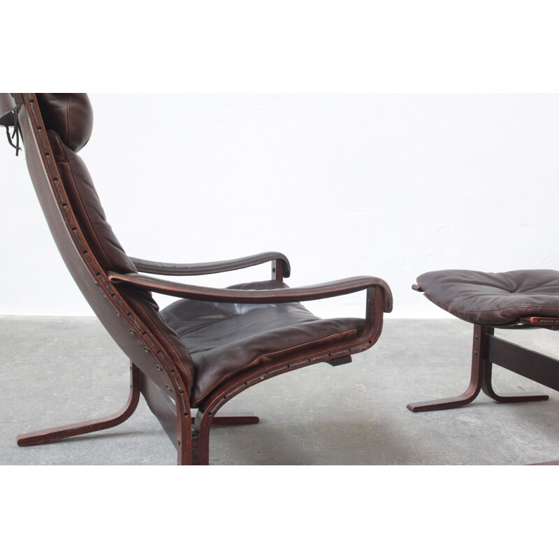 Vintage armchair with footrest ottoman by Ingmar Relling for Westnofa, 1960s