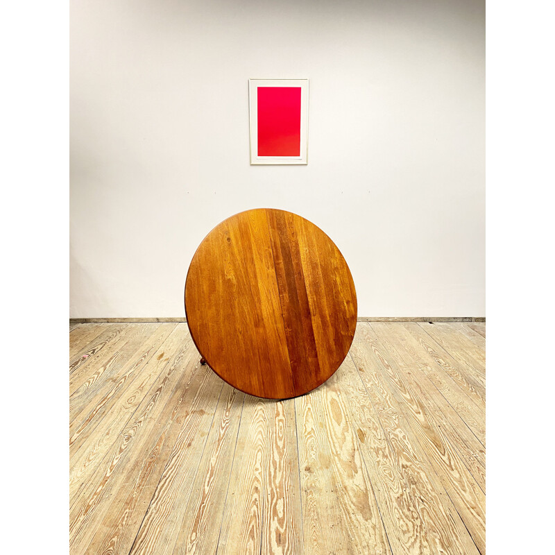 Extendable round mid century teak dining table, Denmark 1950s