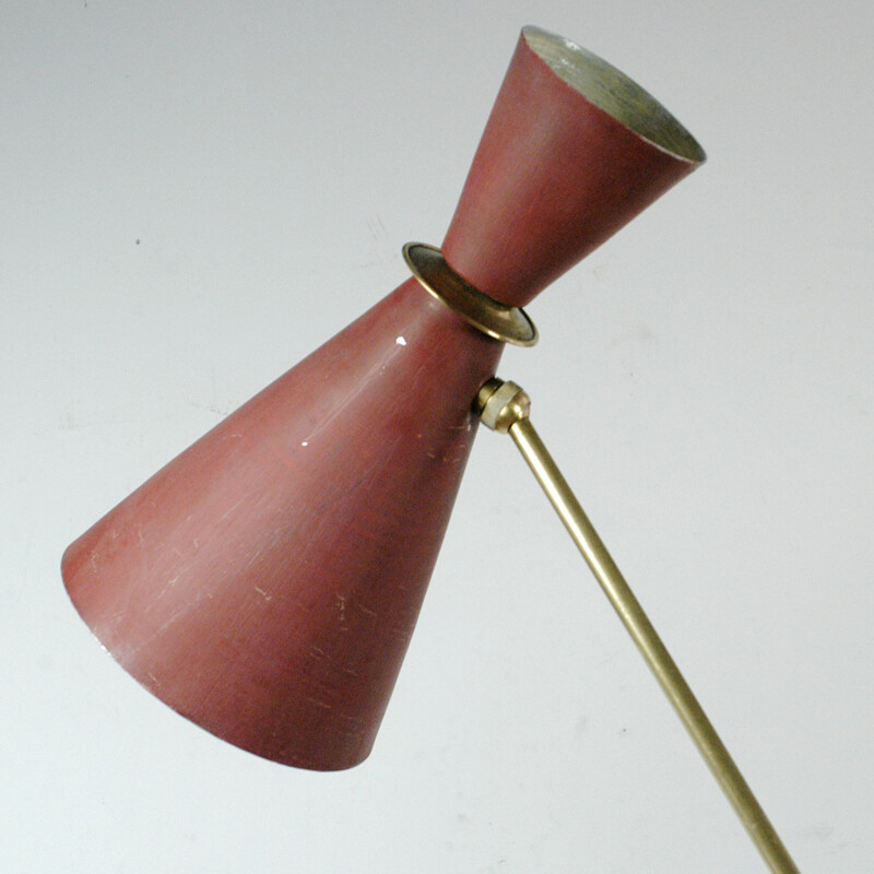 Midcentury red brass floorlamp, Otto KOLB - 1952