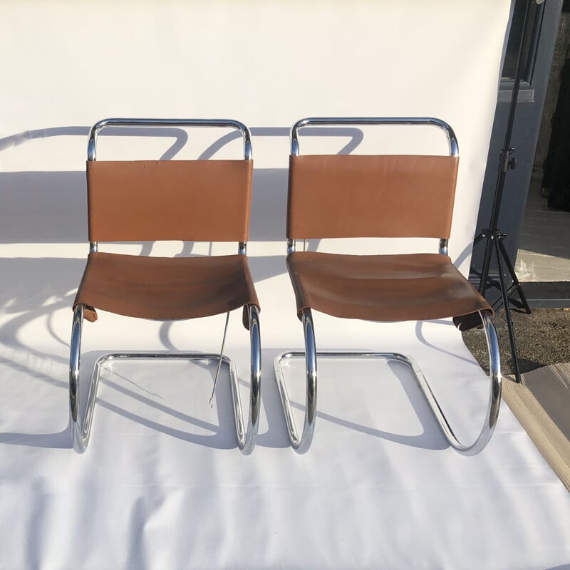 Ensemble de 4 chaises vintage Art déco chromées par Mies van der Rohe MR10, 1960