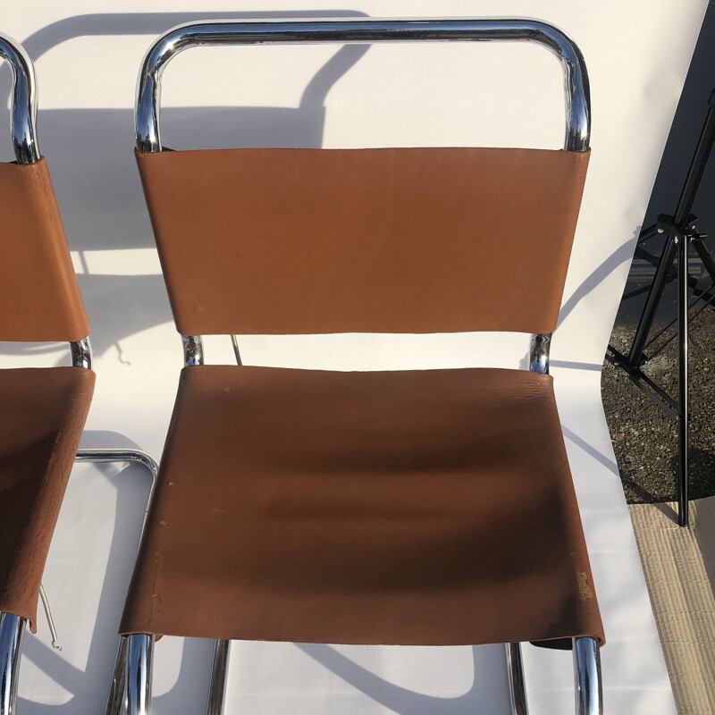 Juego de 4 sillas cromadas Art Decó vintage de Mies van der Rohe MR10, 1960