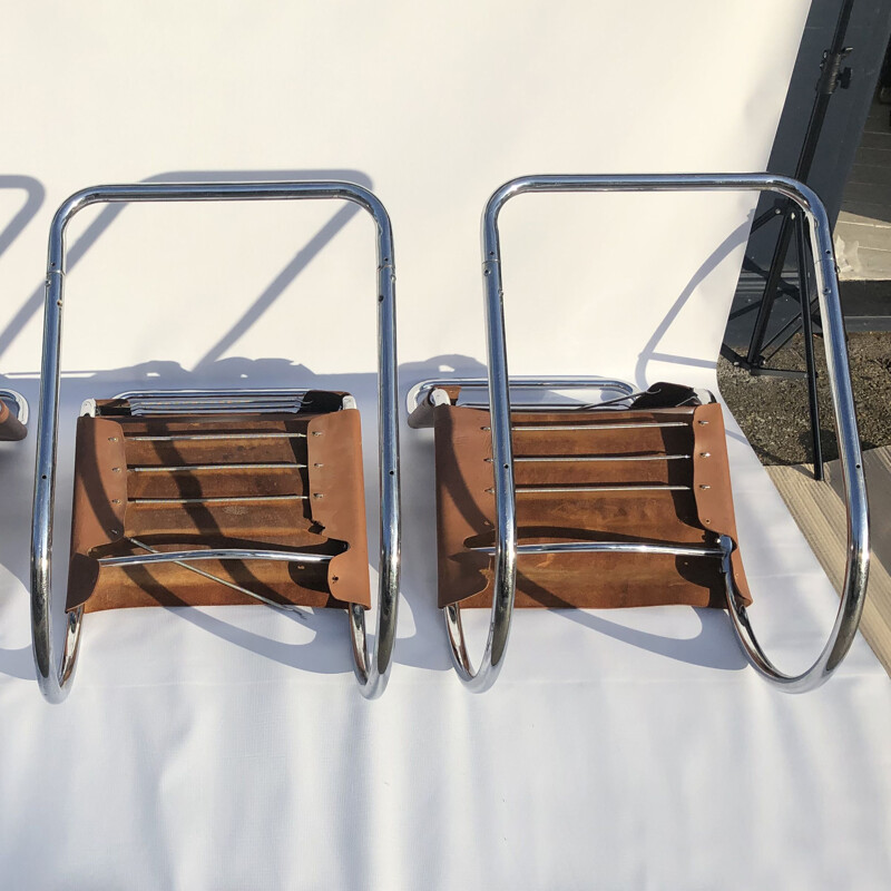 Set of 4 chrome Art deco dining chairs mid century by Mies van der Rohe MR10, 1960s