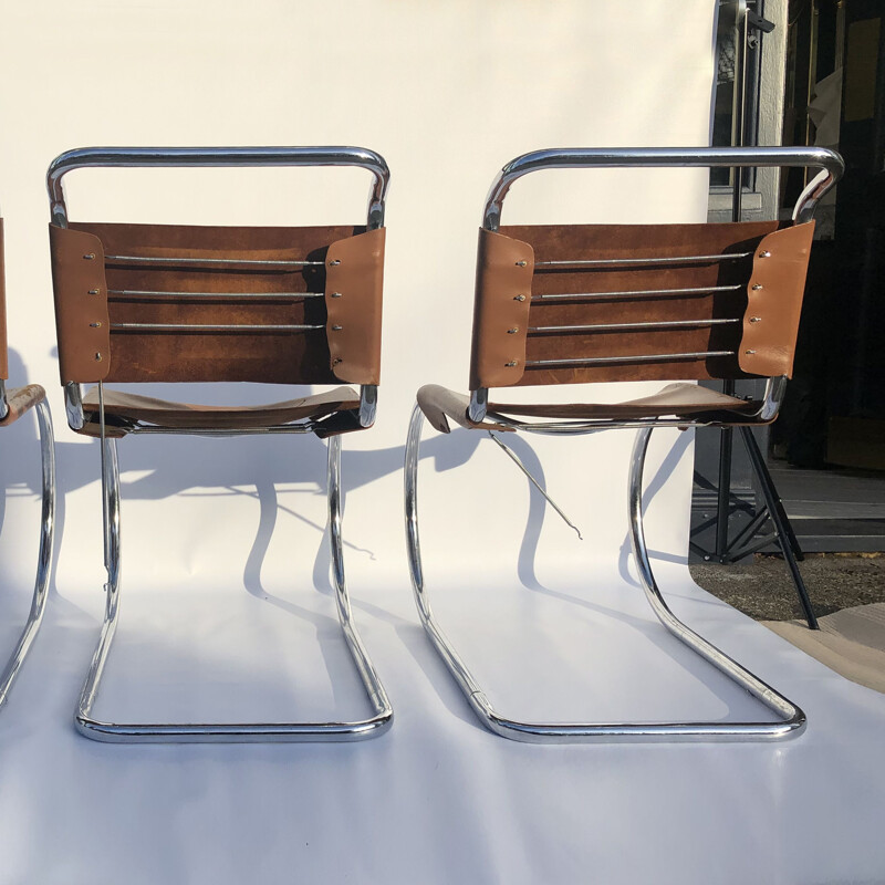 Set di 4 sedie vintage Art Déco cromate di Mies van der Rohe MR10, 1960