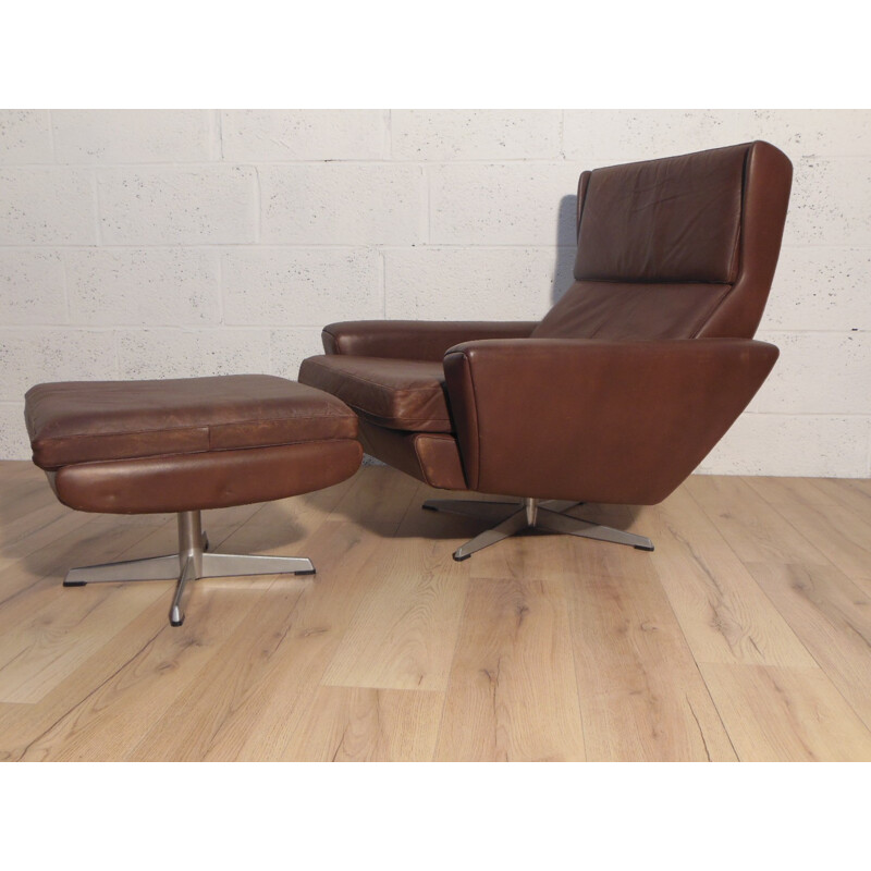 Brown leather loungechair and ottoman, Georg THAMS - 1960s