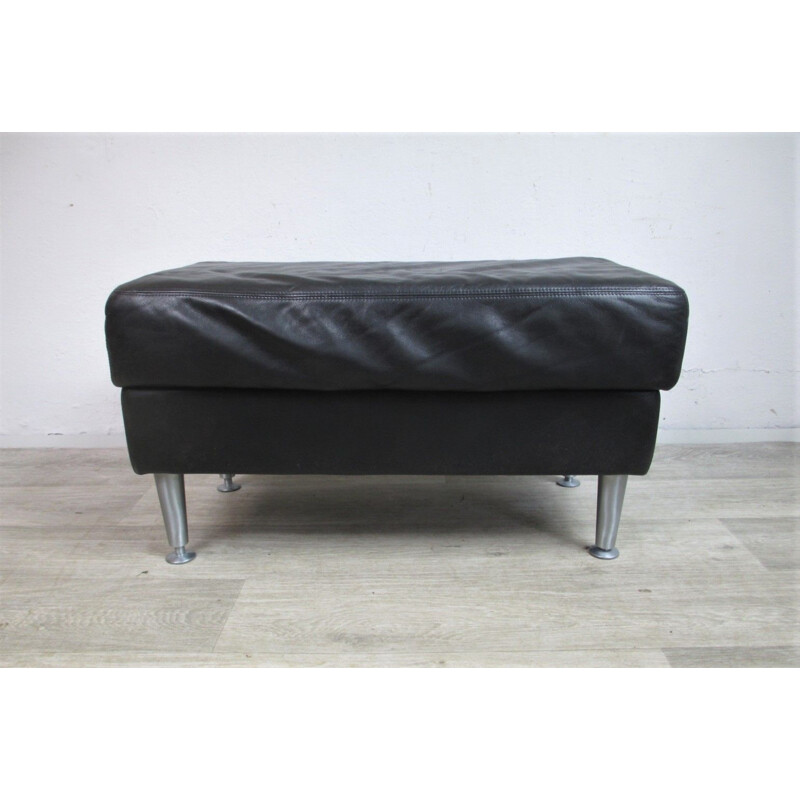 Grand pouf vintage rectangulaire cuir patiné, Suède 1980