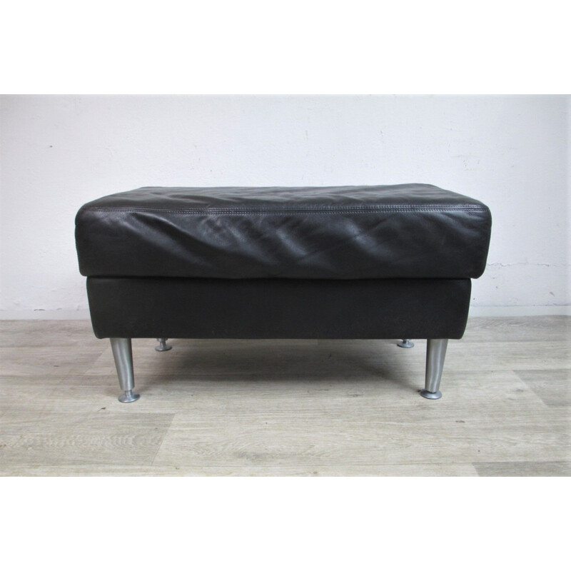 Large rectangular vintage pouffe with patina leather, Sweden 1980