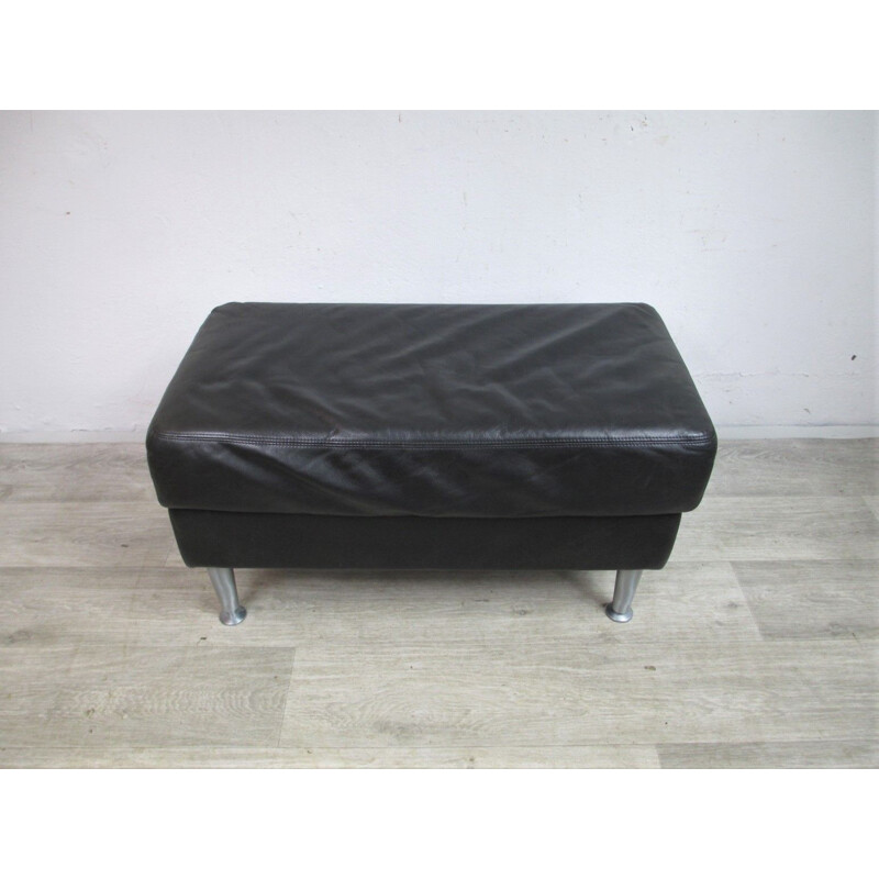 Grand pouf vintage rectangulaire cuir patiné, Suède 1980