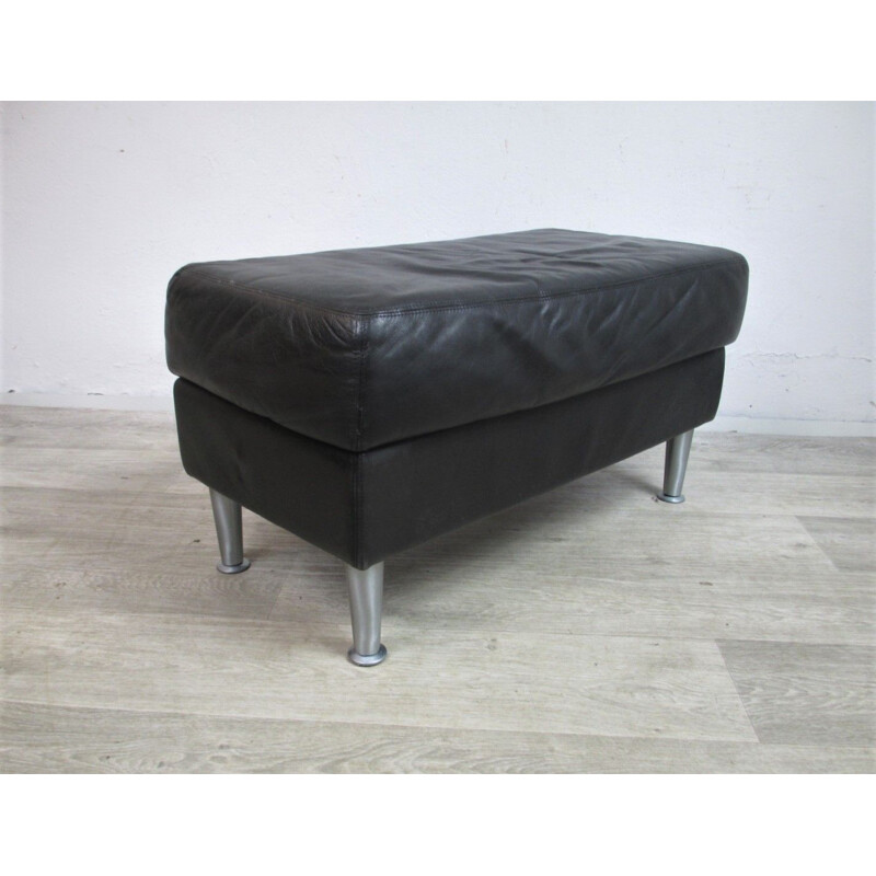 Grand pouf vintage rectangulaire cuir patiné, Suède 1980