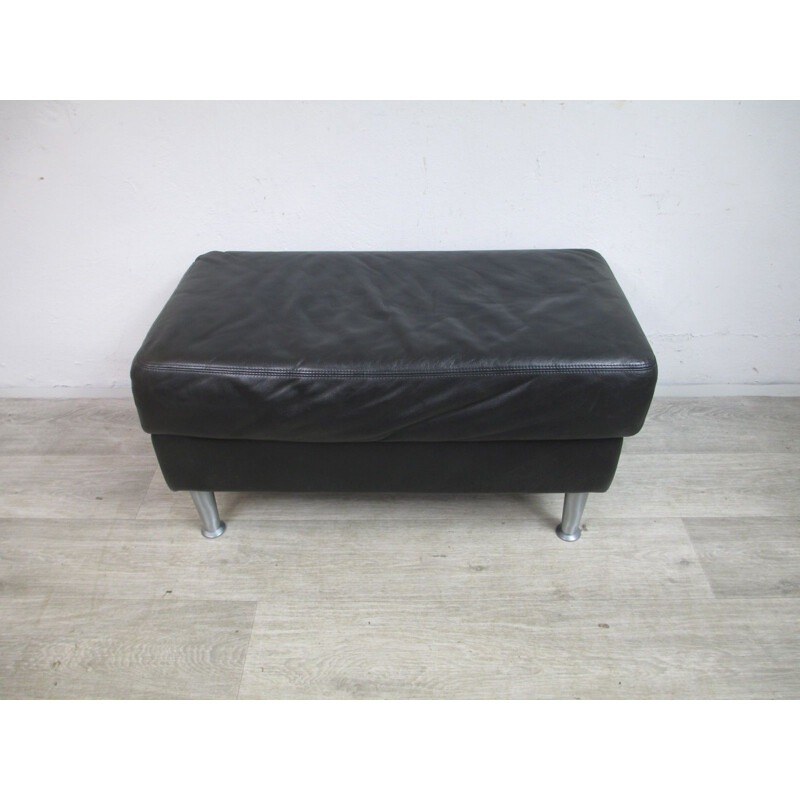 Grand pouf vintage rectangulaire cuir patiné, Suède 1980