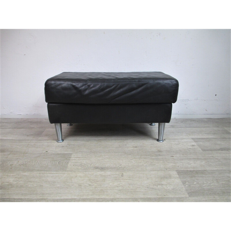 Grand pouf vintage rectangulaire cuir patiné, Suède 1980