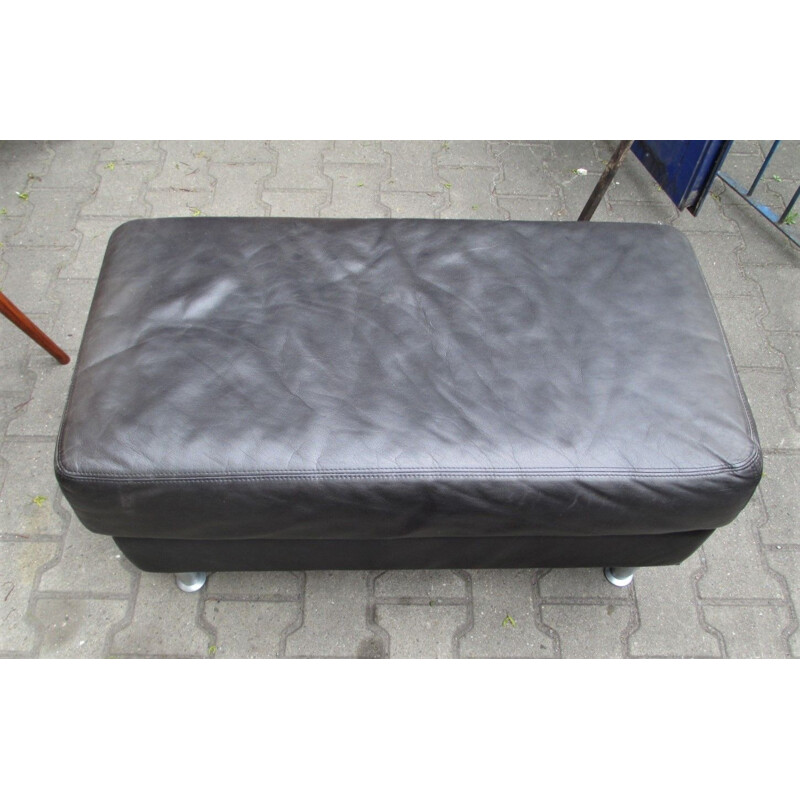Large rectangular vintage pouffe with patina leather, Sweden 1980