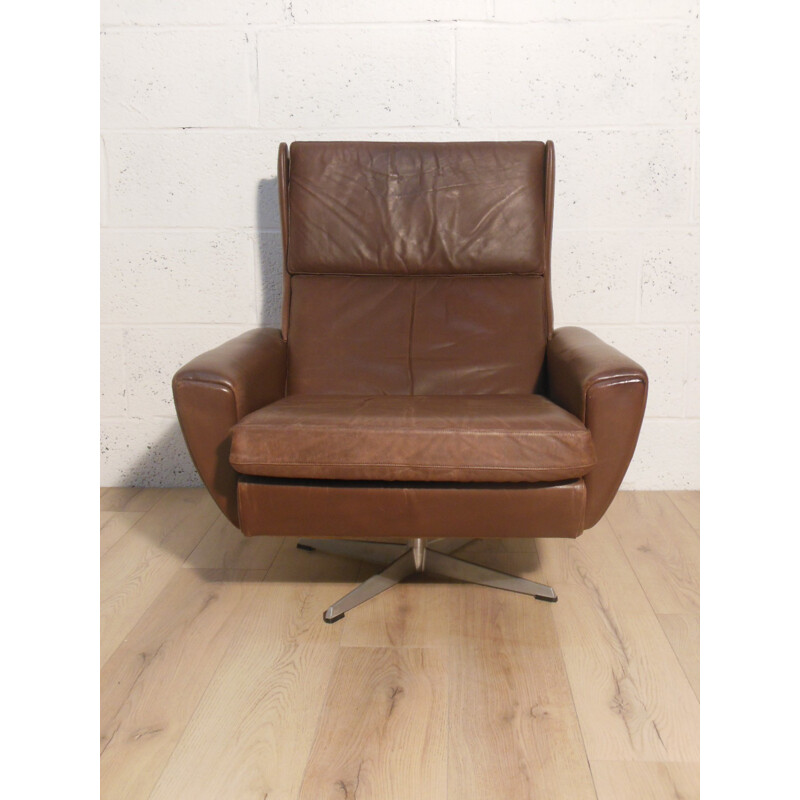 Brown leather loungechair and ottoman, Georg THAMS - 1960s