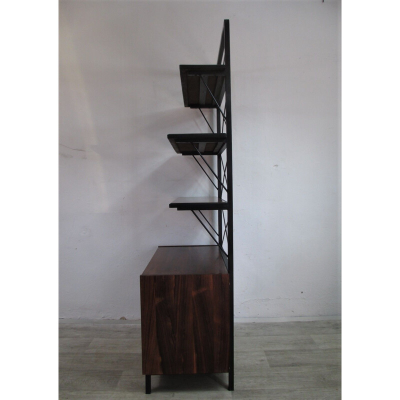 Modular vintage bookcase in metal and rosewood veneer, Sweden 1970