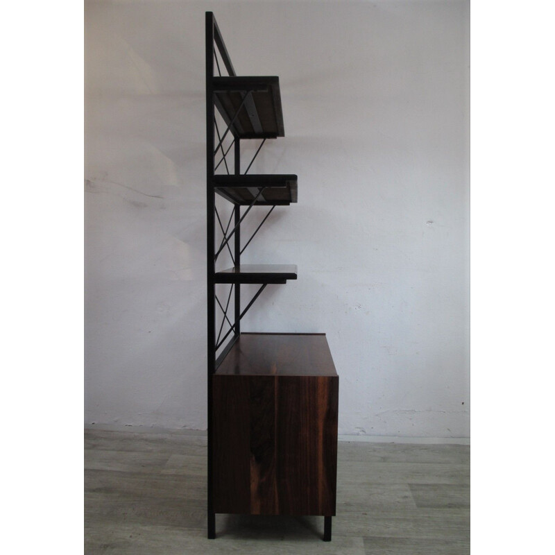 Modular vintage bookcase in metal and rosewood veneer, Sweden 1970