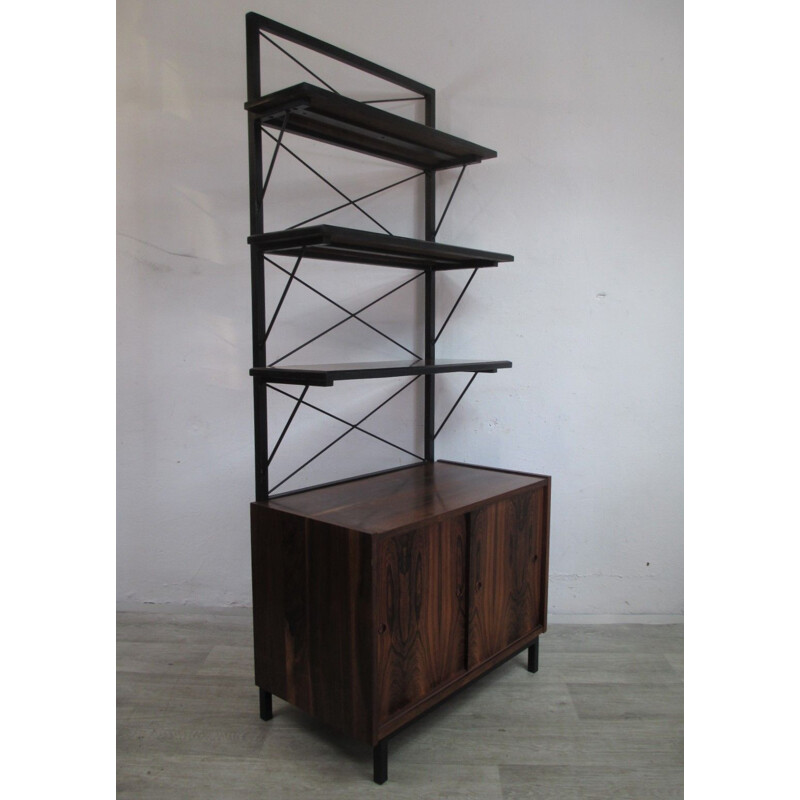 Modular vintage bookcase in metal and rosewood veneer, Sweden 1970