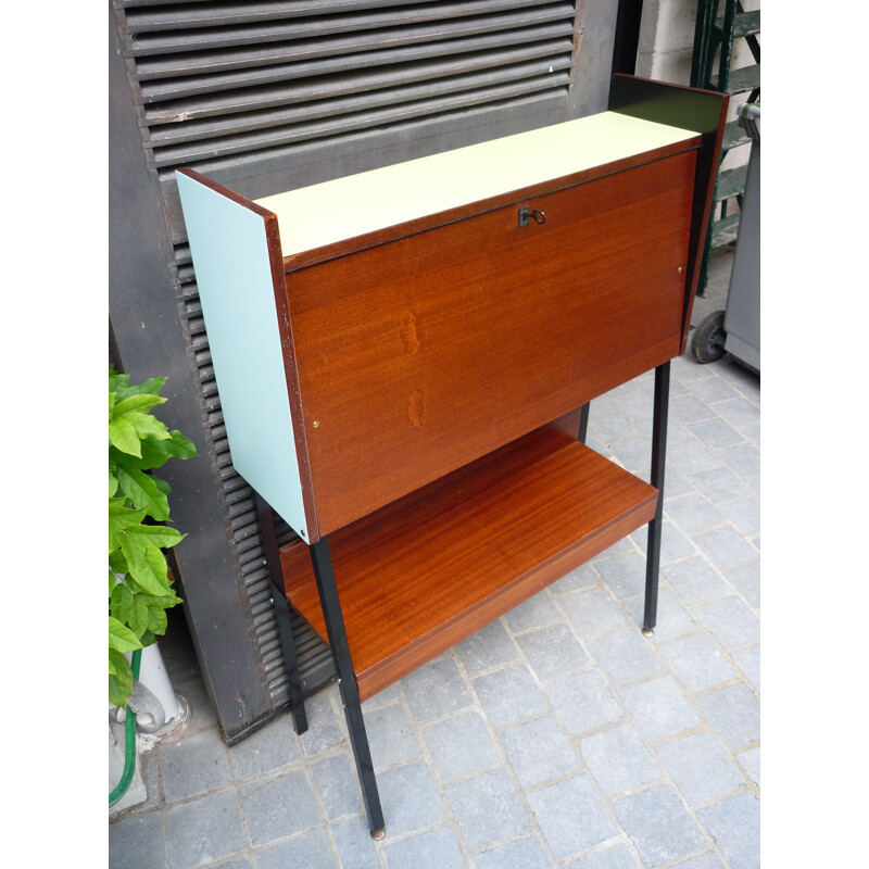 Vintage houten en metalen bureau, 1960