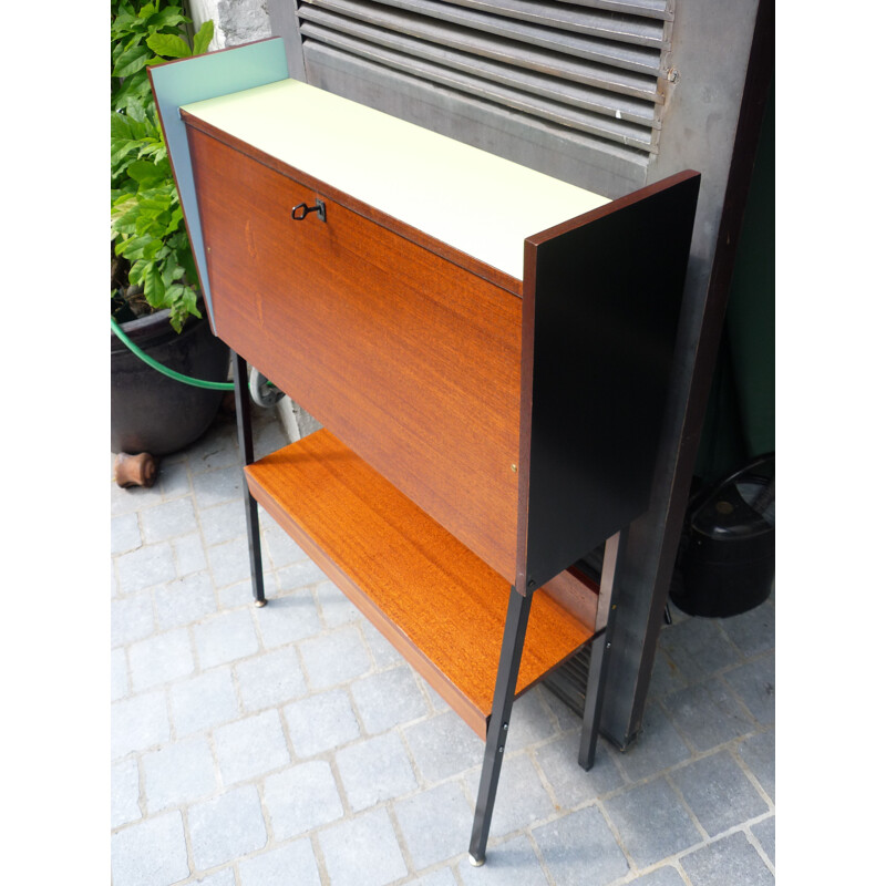 Vintage houten en metalen bureau, 1960