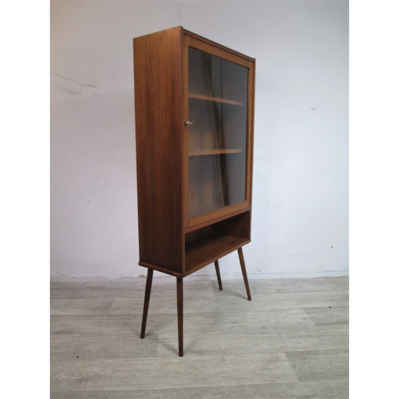 Vintage glazed display cabinet veneered with teak, 1970s