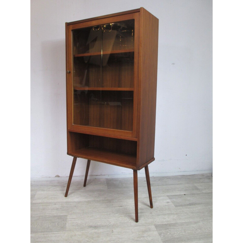 Vintage glazed display cabinet veneered with teak, 1970s