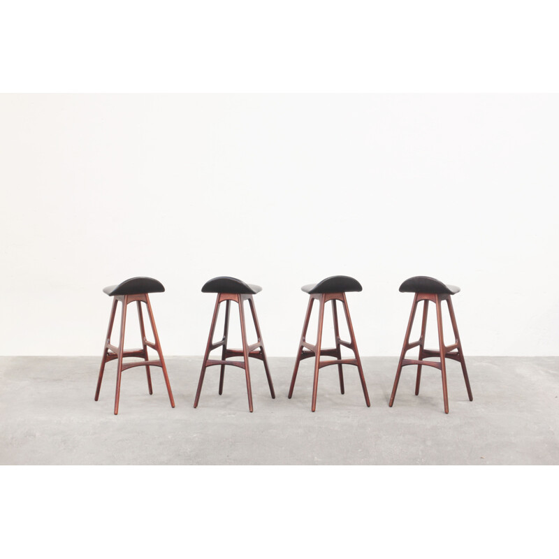 Set of 4 barstools vintage by Erik Buch for Odense Mobelfarik, Denmark 1960s