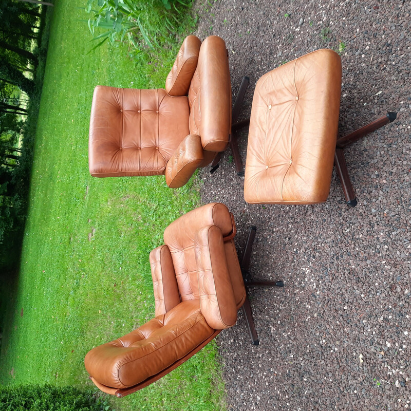 2 vintage armchairs with matching ottoman by Gote Möbler Nässjo, Sweden 1970s