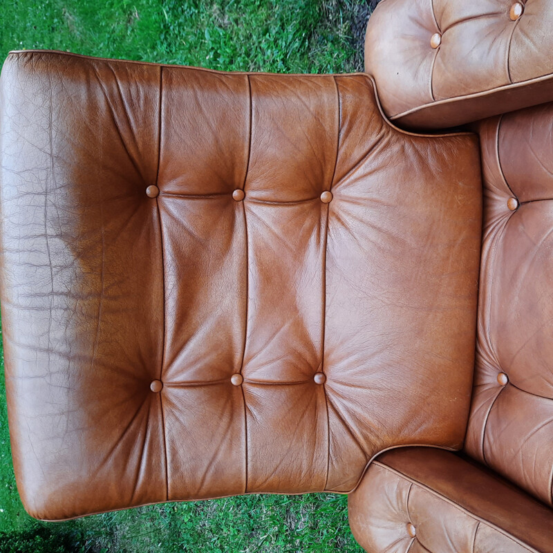 2 vintage armchairs with matching ottoman by Gote Möbler Nässjo, Sweden 1970s