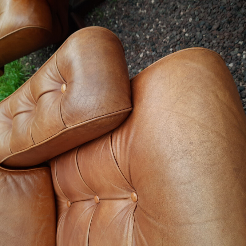 2 vintage armchairs with matching ottoman by Gote Möbler Nässjo, Sweden 1970s