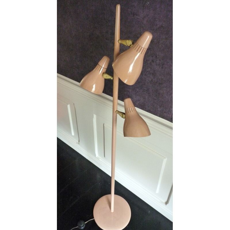 Light brown floor lamp in sheet steel with 3 shades - 1960s