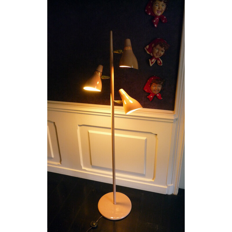 Light brown floor lamp in sheet steel with 3 shades - 1960s