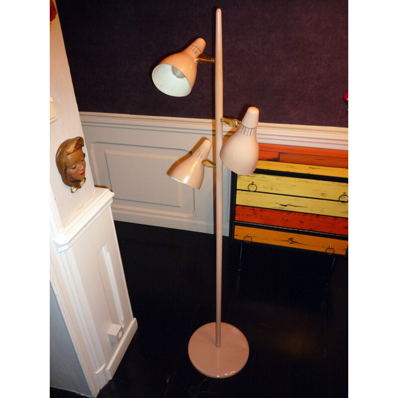 Light brown floor lamp in sheet steel with 3 shades - 1960s