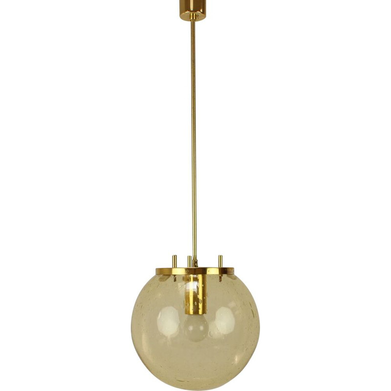Vintage brass and glass suspension lamp by Kamenický Šenov, Czechoslovakia 1970