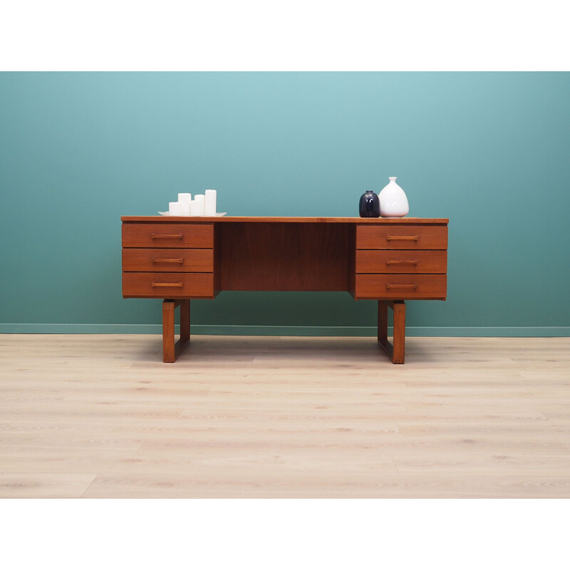 Vintage teak desk with solid wood legs by H. Jensen & T. Valeur, 1970s