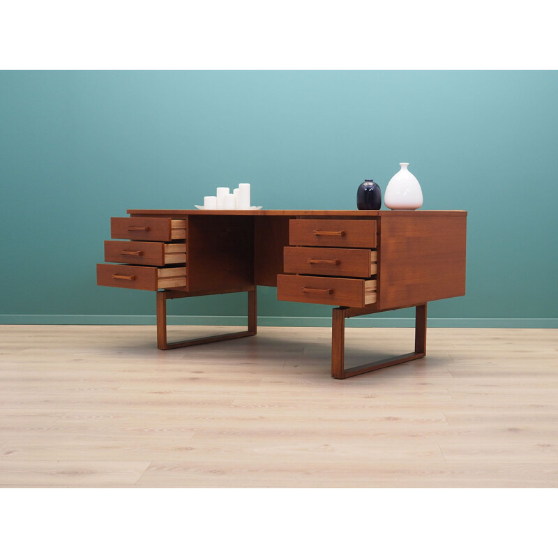 Vintage teak desk with solid wood legs by H. Jensen & T. Valeur, 1970s