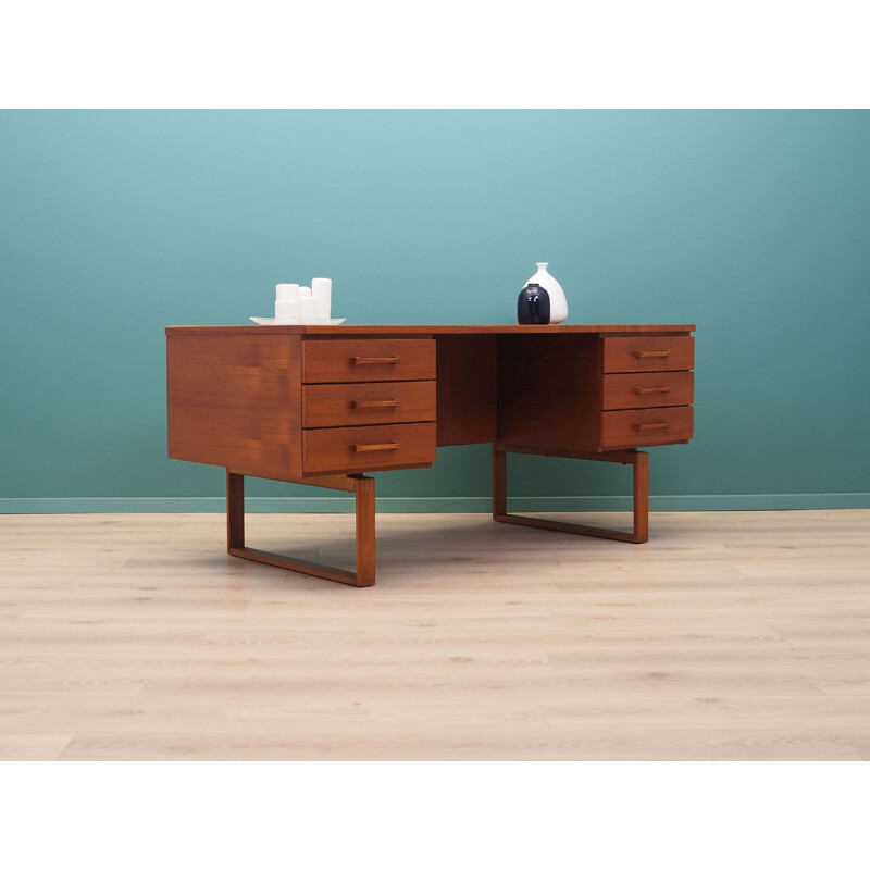 Vintage teak desk with solid wood legs by H. Jensen & T. Valeur, 1970s