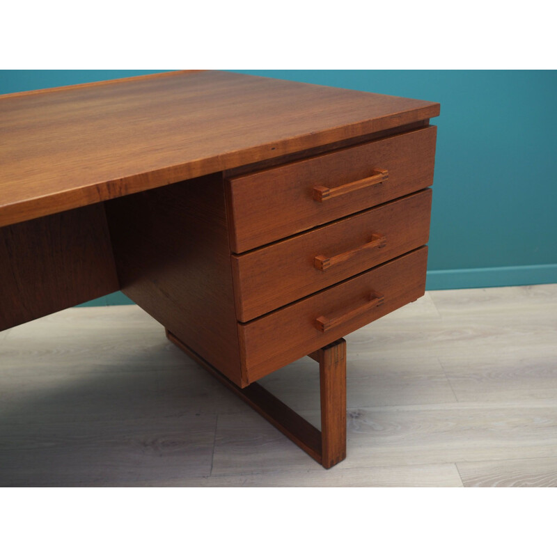 Vintage teak desk with solid wood legs by H. Jensen & T. Valeur, 1970s