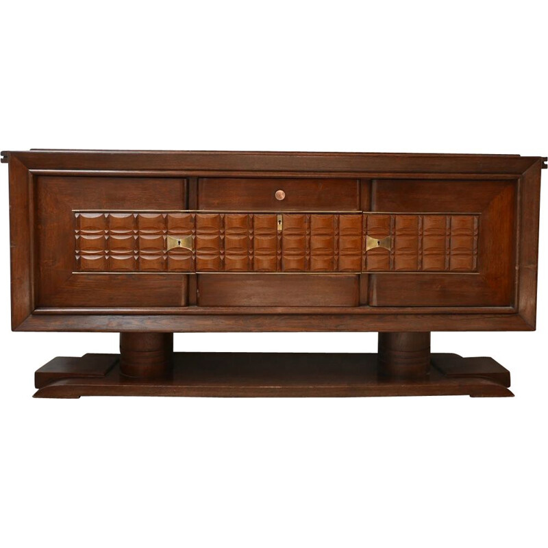 Vintage art deco sideboard in wood and brass, France 1930