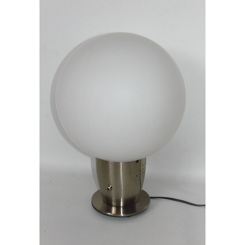 Lampe à poser vintage en acier et verre moderniste, 1980