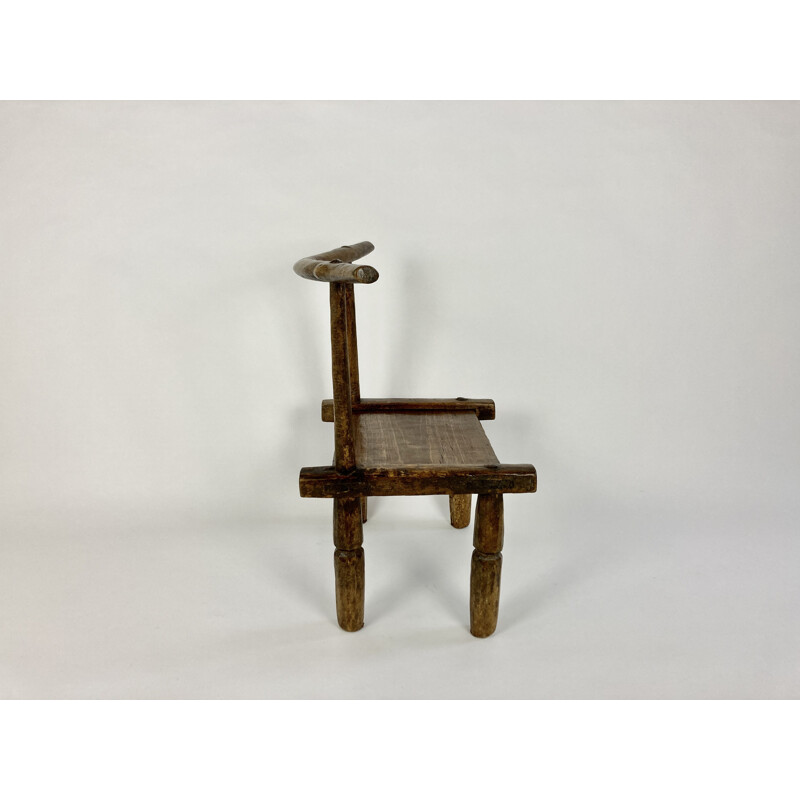 Petite chaise vintage Baoulé africaine sculptée à la main, Côte d'Ivoire