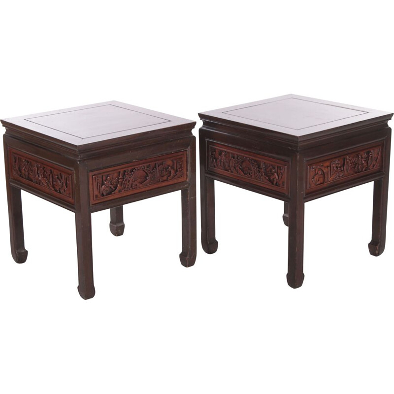 Pair of vintage wooden bedside tables, China 1900