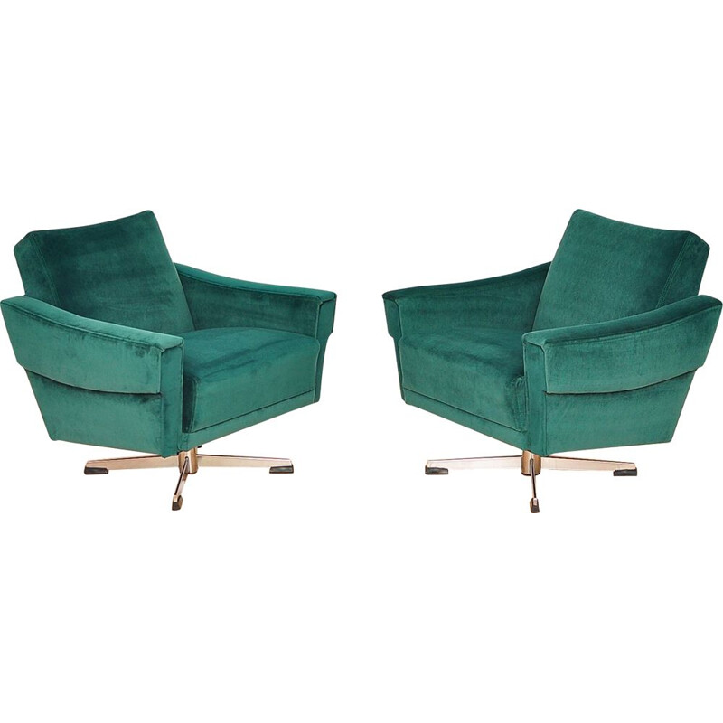 Pair of velvet swivel armchairs vintage, 1970s