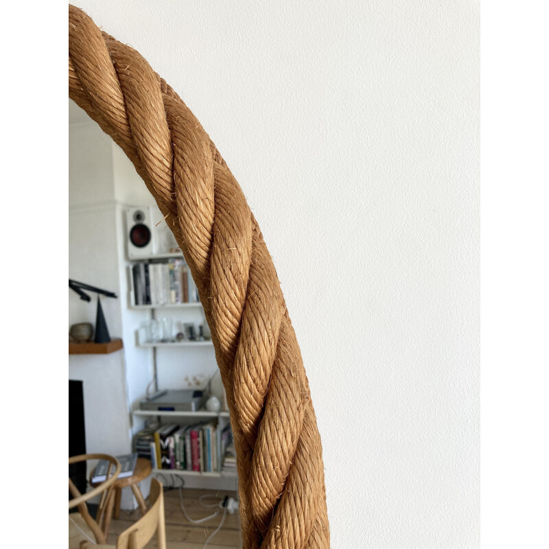 Vintage large elliptical rope mirror by Audoux & Minet, France 1950-60