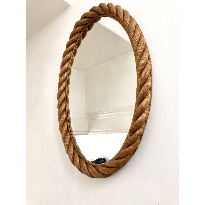 Vintage large elliptical rope mirror by Audoux & Minet, France 1950-60