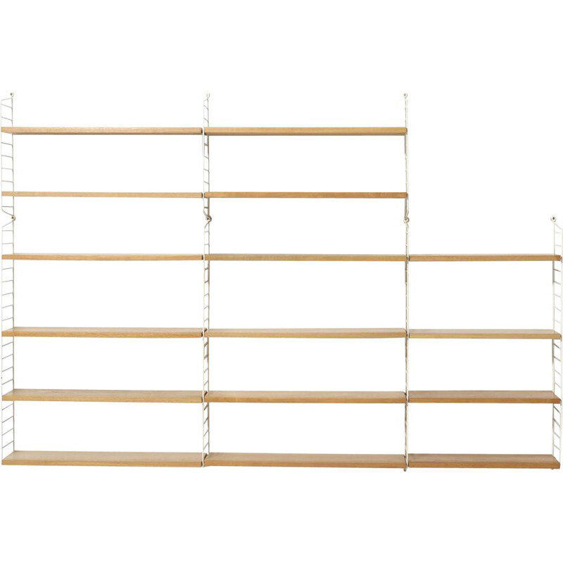 Set of string bookshelves vintage in ash by Nisse Strinning, Sweden 1950s