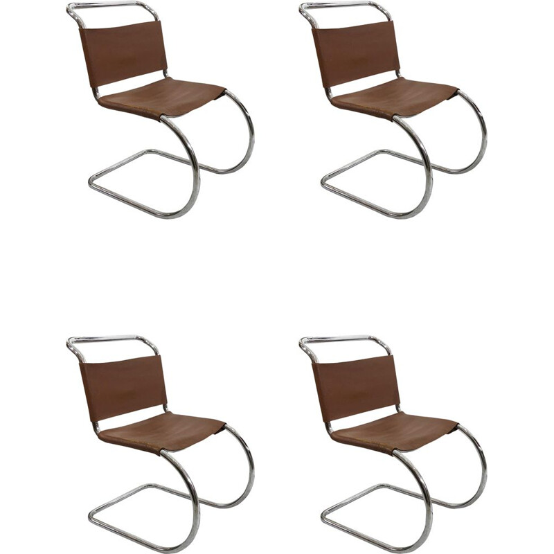 Ensemble de 4 chaises vintage Art déco chromées par Mies van der Rohe MR10, 1960