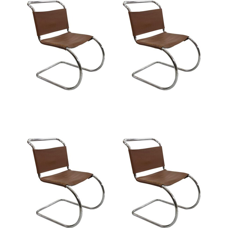 Set of 4 chrome Art deco dining chairs mid century by Mies van der Rohe MR10, 1960s