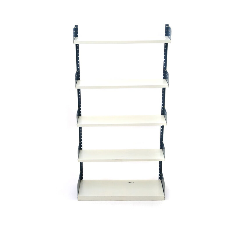 Vintage white and blue metal bookcase, Italy 1970's