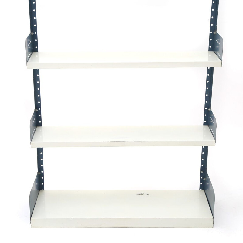 Vintage white and blue metal bookcase, Italy 1970's