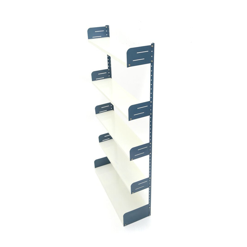 Vintage white and blue metal bookcase, Italy 1970's